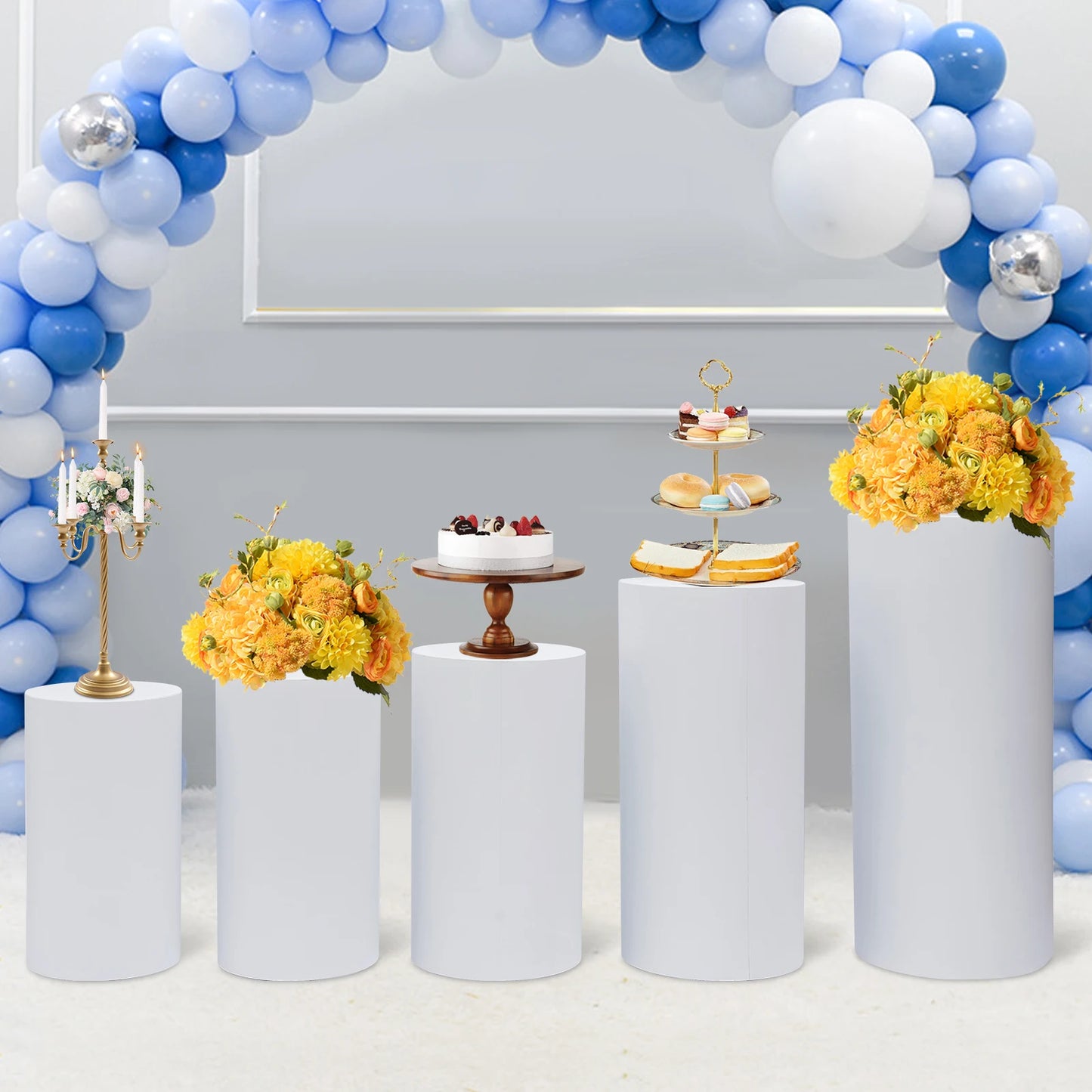 5/3Pcs Round Cylinder Pedestal Stand Freestanding Metal Cylinder Pedestal Wedding Birthday Party Cake Flower Display Pillars