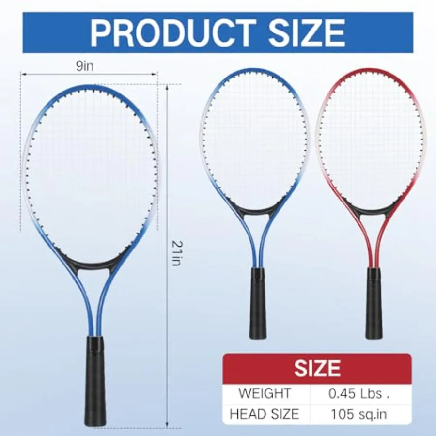 4 Pack Tennis Rackets Recreational 21 Inch Lightweight Tennis Racket Bulk with Balls Overgrips Carry Bag for Training Beginners