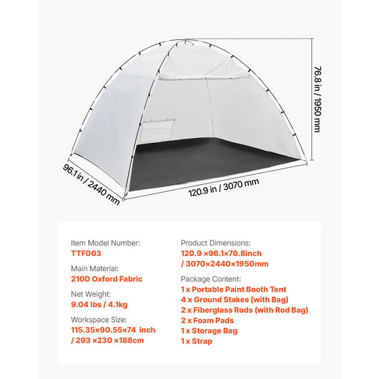 SucceBuy Portable Paint Booth Tent Painting Tent Station Spray Shelter w Built-in Floor Large Space Oxford Spray Painting Tents