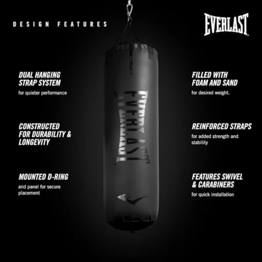 Home gym punching bag for boxing MMA Muay Thai training heavy-duty vinyl black dual-strap hanging system for stability and dura