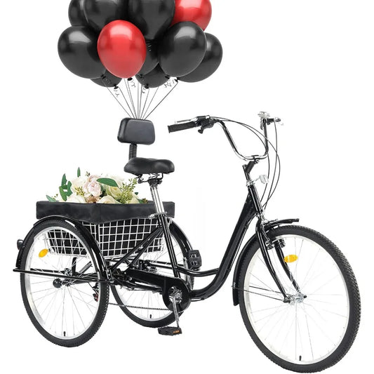 24 26 Adult Tricycle 7 Speed 3 Wheel Mountain Trikes Three Wheeled Bikes with Basket Backrest Seat for Seniors Women Men Multip