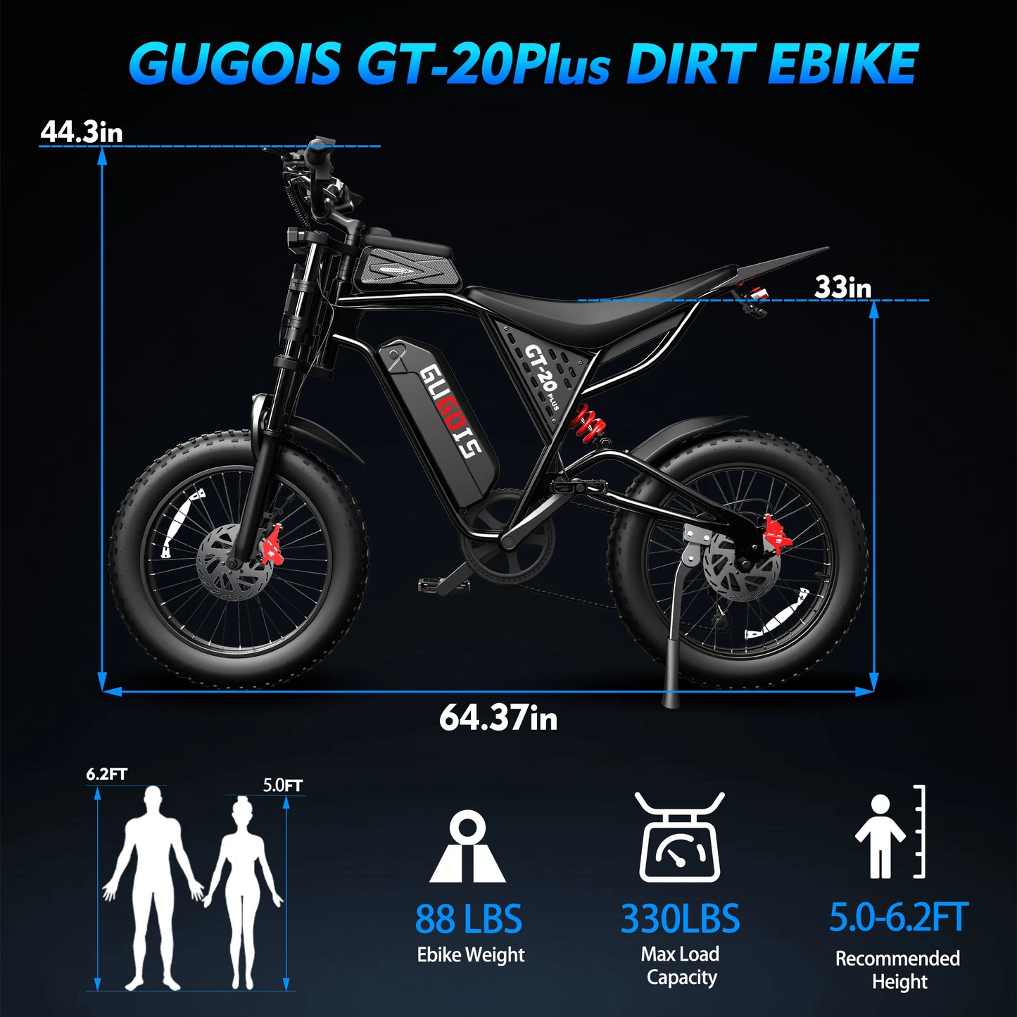 GT20Plus Electric Dirt Bike for Adults & Teens with Bag, 1500W Peak Motor, 48V 20AH Battery UL2849 & GCC Certified, 34MPH, 60 Miles (PAS Mode), 7 Speed Gear, Full Suspension, 20x4.0" Fat Tire All Terrain Electric Motorcycle f