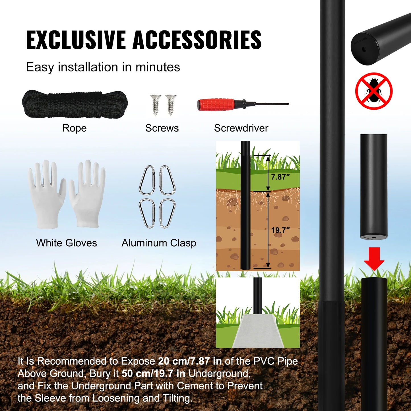 SucceBuy Sectional Flag pole Kit HeavyDuty AluminumAlloy in Ground 3 Display Modes Flagpole With American Flag Accessories
