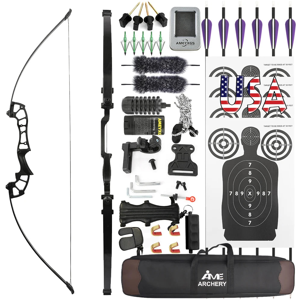 Archery Straight Pull Bow Set 40/50Lbs Takedown Recurve Bow Right Hand for Outdoor Shooting Hunting Target Practice Sports Accessories