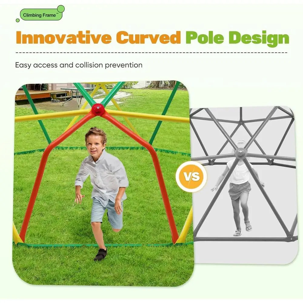 10FT Climbing Dome, Outdoor Wide Door Dome Climber for Kids Supporting 1000 lbs, Easy Assembly Playground Jungle Gym Back