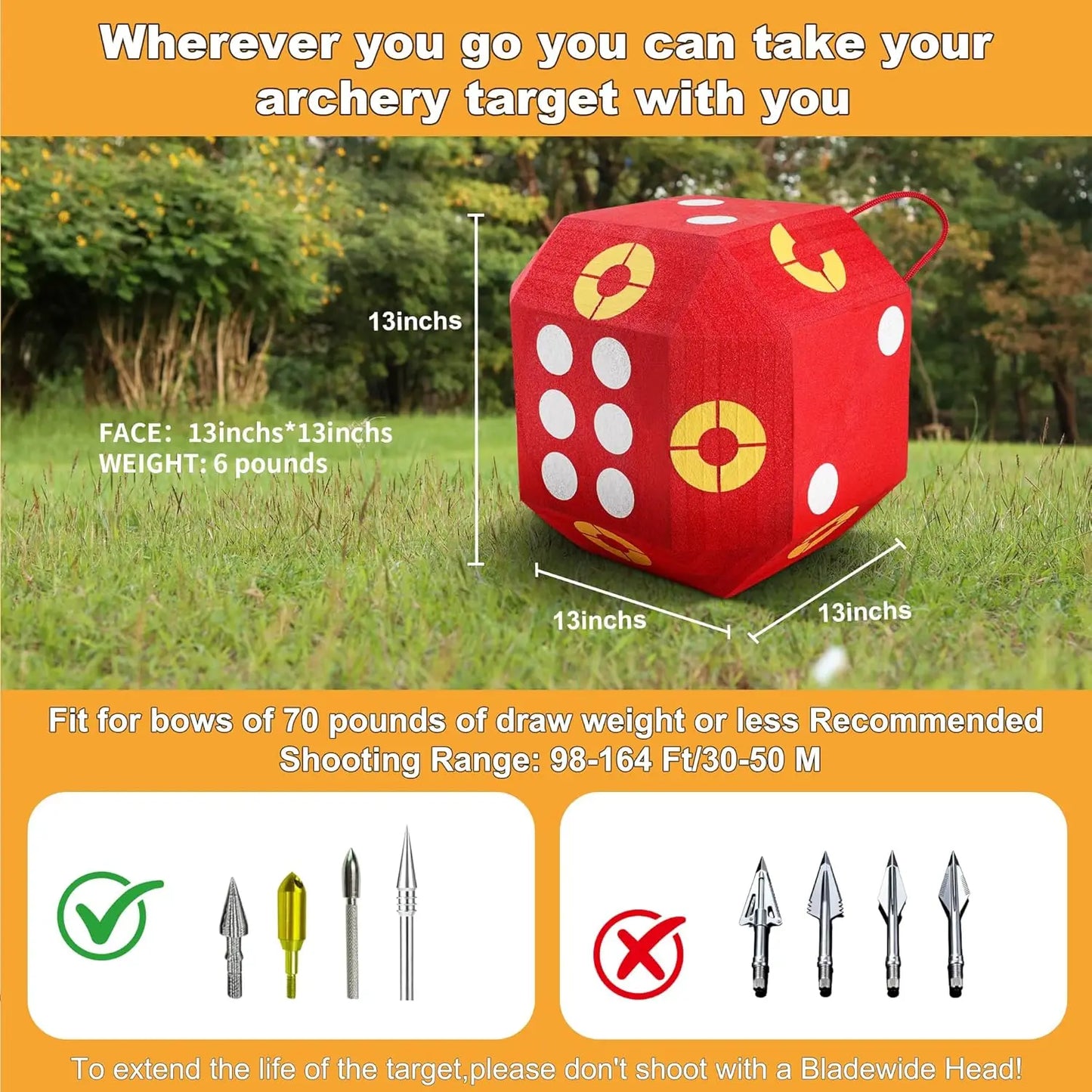 18-Sided Cube Archery Target 32 Bullseyes Portable Backyard Shooting for Broadheads Field Points Easy Arrow Removal Compound Youth Bows with Carrying Handle
