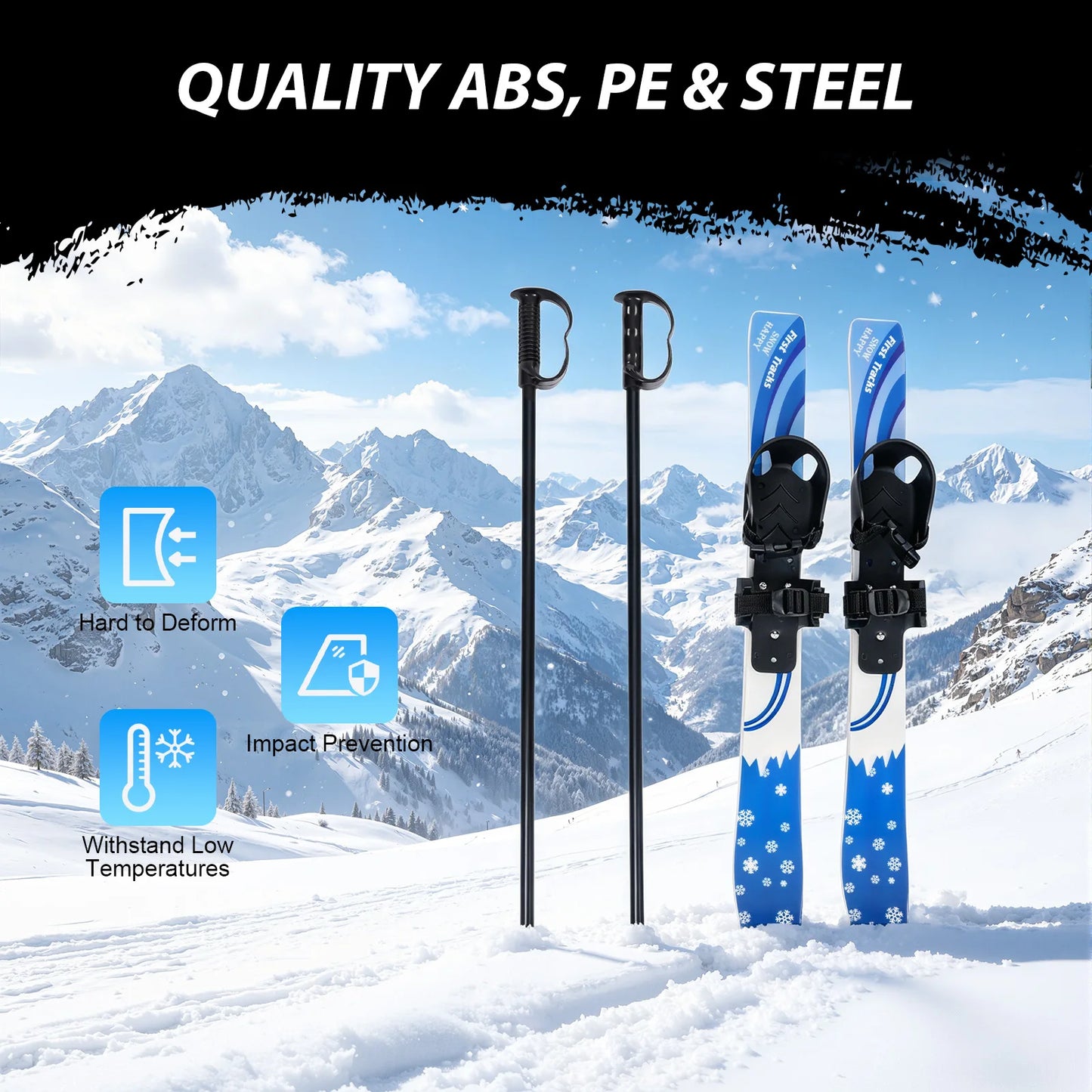 Kids Ski Set 2-8 Years Old Non-Slip Two-Way Bindings Beginner Ski Boards with Ski Poles for Outdoor Snow Grass Sand Skiing