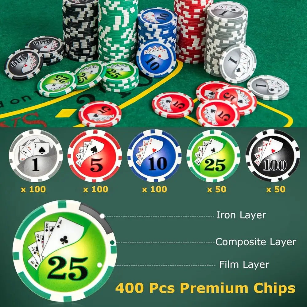400-Piece Poker Chips Set with 2 Decks, Dealer Button, and Carrying Case for Texas Hold'em, Casino, and Family Game Nights