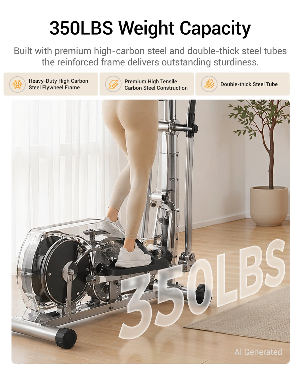 ROBORE ET30 Elliptical Exercise Machine with 16 Levels Resistance, Hyper-Silent Magnetic Elliptical Machine for Home with 12" Stride & Heart Rate Grips and LCD Monitor, 330LBS Weight Capacity