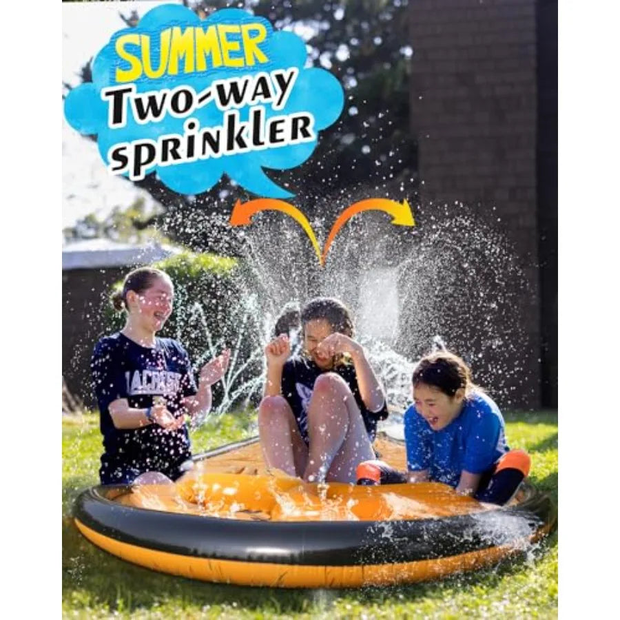 Backyard water slide for kids and adults, PVC material, blue and yellow, extra-long 22ft slip-and-slide with pool and 2 inflata