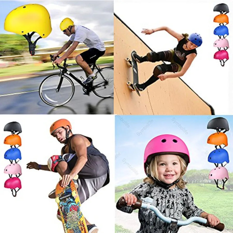 Skateboard Protection Pads Set with Helmet for Youths BMX Cycling Rollerblading Black 6pcs Elbow Knee Wrist Pads Head M 20.5-22