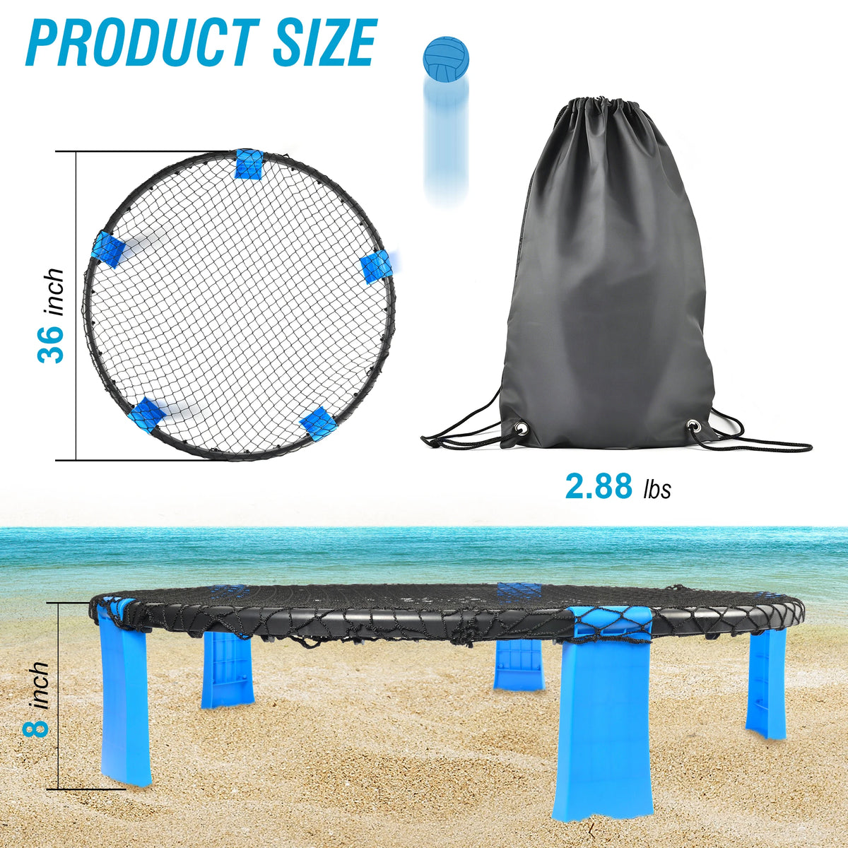 Portable Beach Ball Game with 2 Balls Outdoor Roundnet Game Set Sturdy Playing Net & Carry Bag, Classic Family Entertainment Game for Beach, Backyard, Lawn, Park, Camping and Gathering