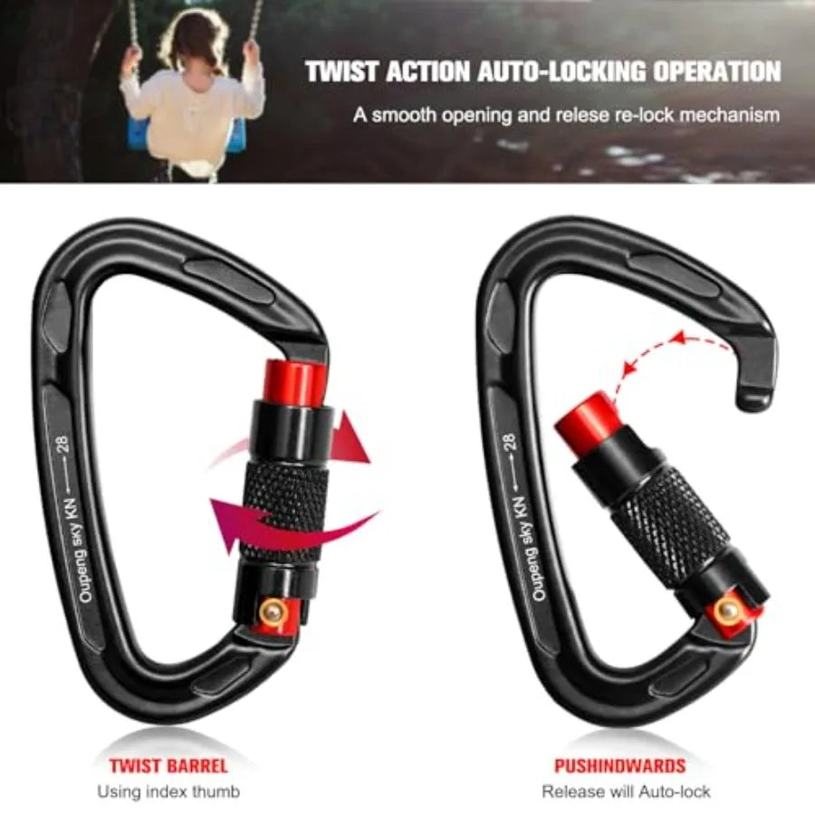 Auto Locking Carabiner Clips - 28KN 6172lbs Heavy Duty Caribeaners, Large Carabiner Clip for Keychains Hammock Camping, Gym, Hi