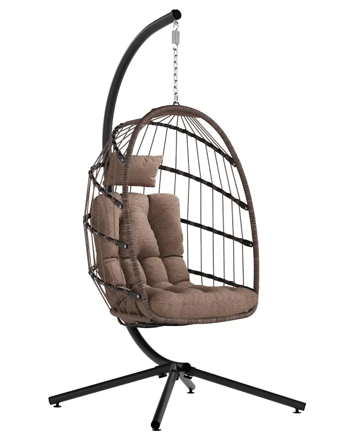 Indoor Outdoor Wicker Egg Chair with Stand Hanging Swing Chair with Cushion 350 Lbs Capacity for Patio Customized