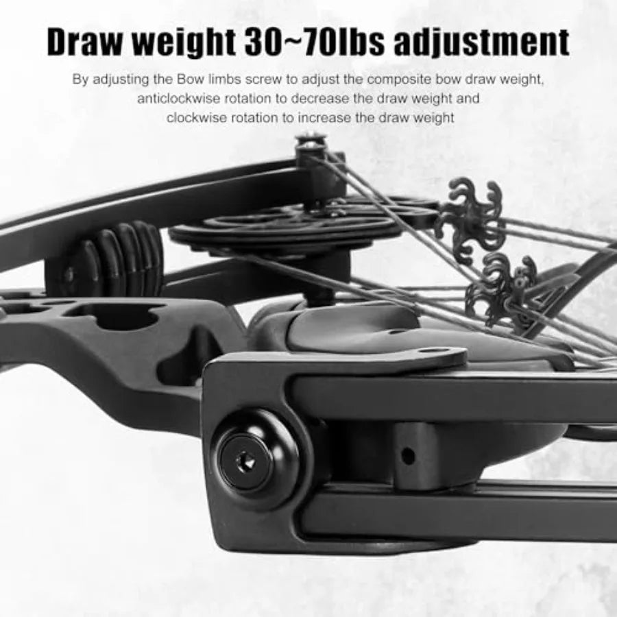 Compound Bow Kit for Outdoor Use Target Practice, Carbon Arrows Included, Adjustable 30-70lbs, Black with Durable Aluminum Allo