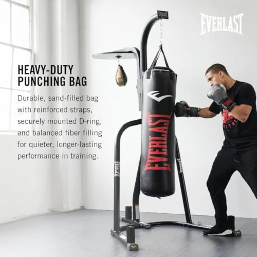Home gym punching bag for boxing MMA Muay Thai training heavy-duty vinyl black dual-strap hanging system for stability and dura