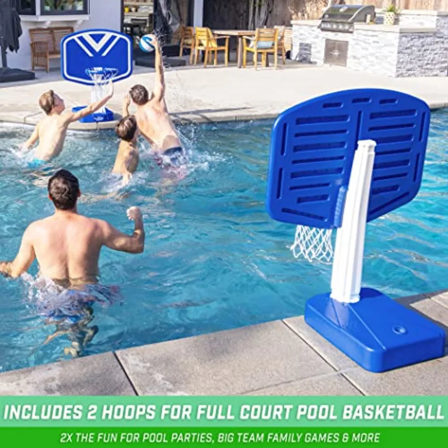Splash Hoop 2-in-1 Full Court Pool Basketball Volleyball Game Set Durable Vinyl Material Blue and White Color Quick Setup and P
