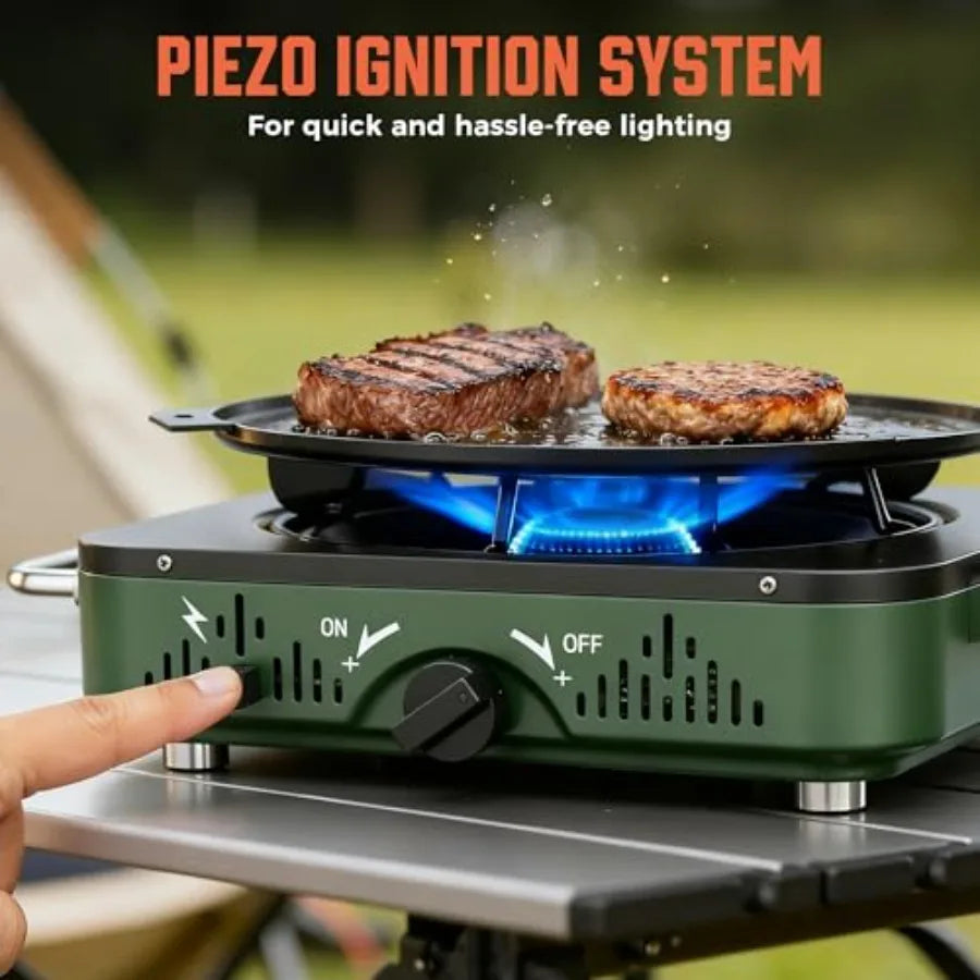 2 Burner Propane Camping Stove Portable Foldable Gas Stove with Frying Pan and Carry Bag for Outdoor Cooking Emergency Use Blac