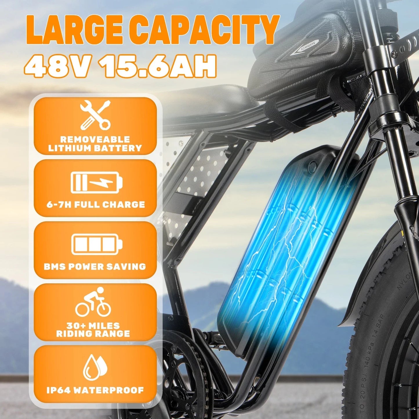 YVY Electric Bike for Adults 1200W 48V 15.6Ah Teens Off-road Touring City Trail 20*4 Inch Fat Tire Snow City Commuter EBike