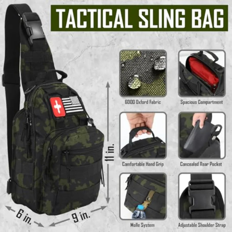 Survival Kit, 268 Pcs Emergency Survival Gear and Equipment plies with First Aid Kit, Camping Axe, Headlamp, Crossbody Bag for
