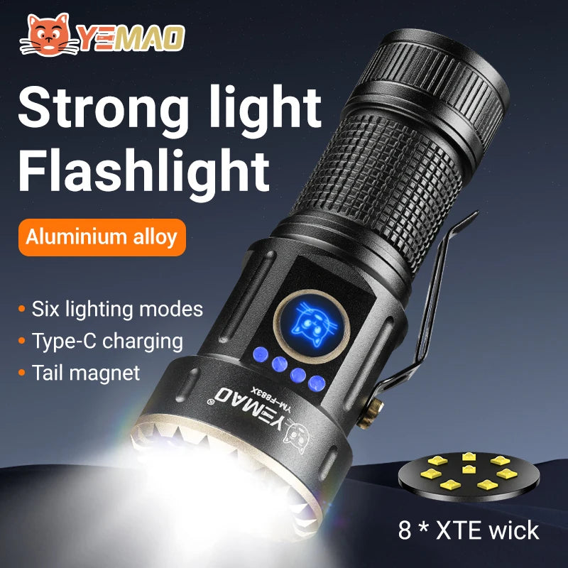 YEMAO F337X Powerful Led Flashlight 7 XTE Leds 3000 Lumens 200 Meters 18650 Battery Multi-color Auxiliary Lights EDC Torches