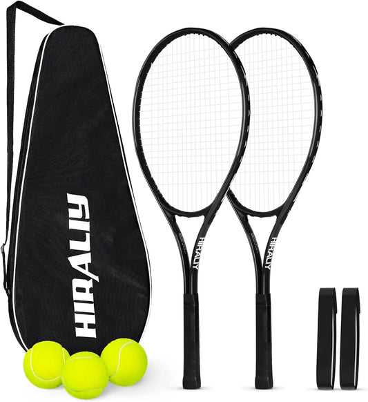 27 Inch Lightweight Tennis Rackets Set for Adults Beginners with 3 Balls & Carry Bag - Vibration Dampening & Large Sweet Spot