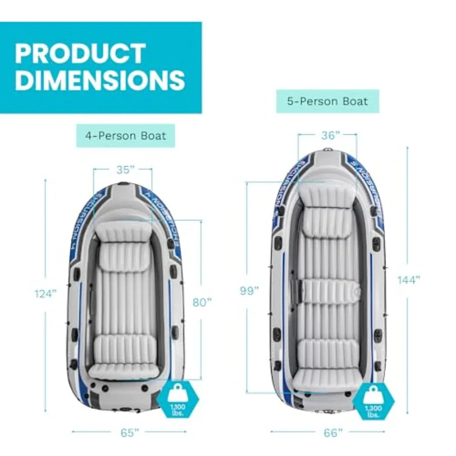 Excursion Inflatable Fishing Boat River Raft Set With Oars For Outdoor Water Activities, PVC Material, Gray And Blue, Durable A