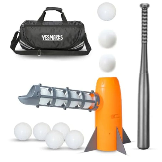 Auto Baseball Pitching Machine Outdoor Toy Set for Youth Training Equipment with 10 Baseballs Baseball Bat and Sports Bag in Bl