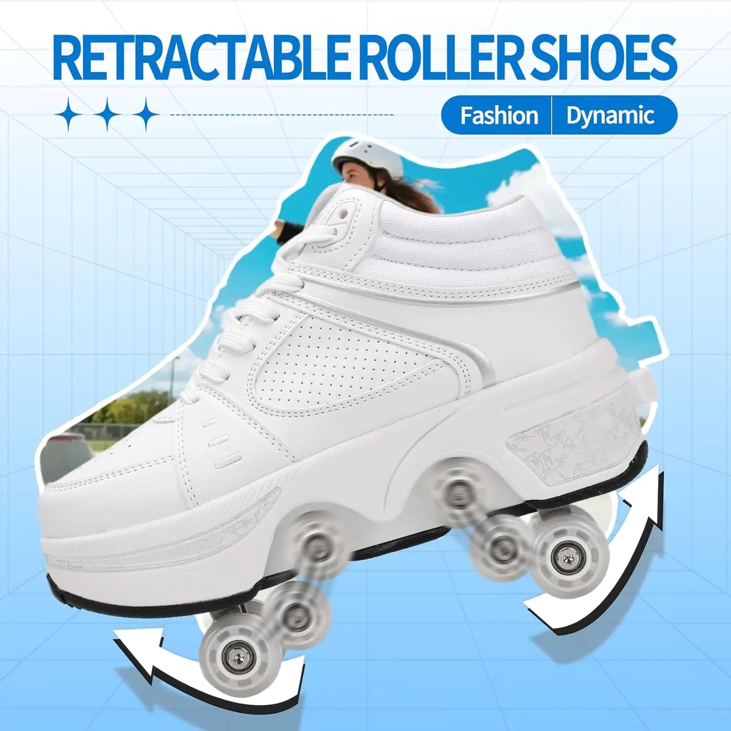 2-in-1 Retractable Roller Skate Shoes with Adjustable Wheels for Kids, Women & Men - Outdoor Sneakers