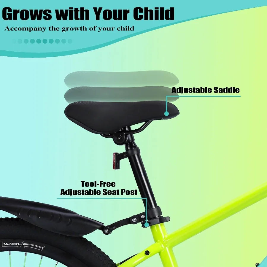 24 Inch Single Speed Mountain Bike for Boys Girls Ages 8-12, Lightweight Youth Bicycle with Front Suspension Fork, Front and Re