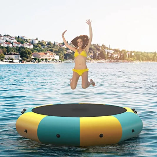 Inflatable Water Trampoline for Lake with Electric Pump and Rope Ladder Heavy Duty Blue Trampoline for Adults Floating Water Bo