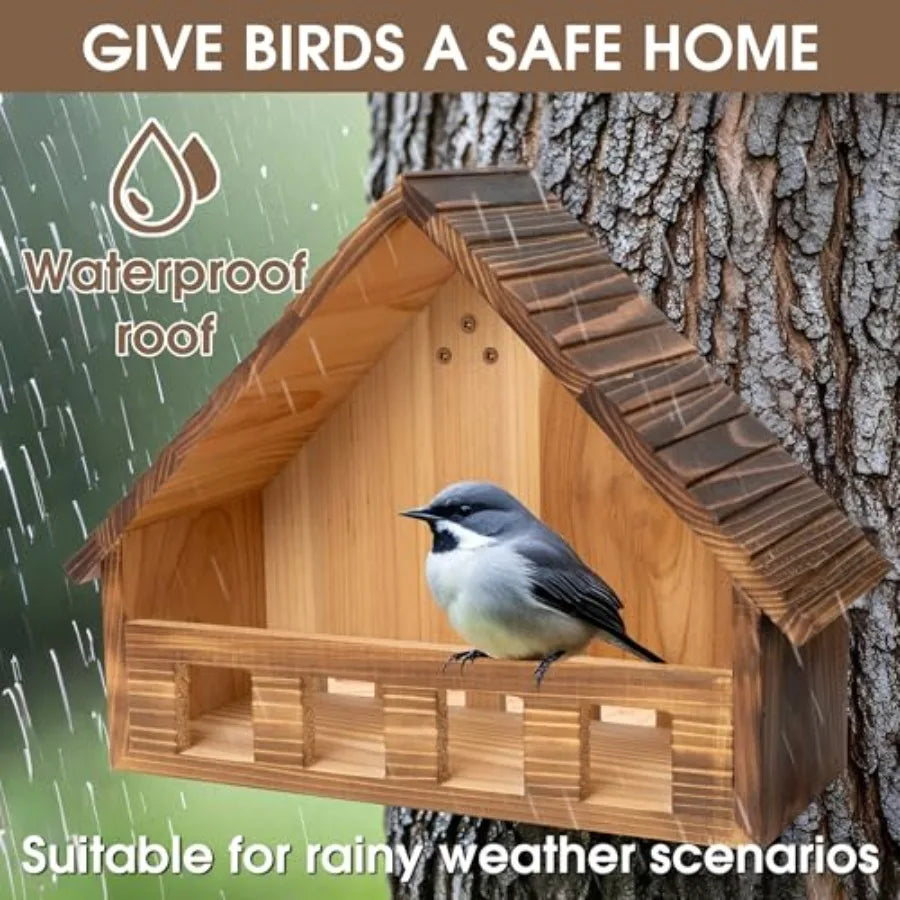 Outdoor cedar nesting box for doves and small birds carbonized finish natural wood color weather-resistant and eco-friendly