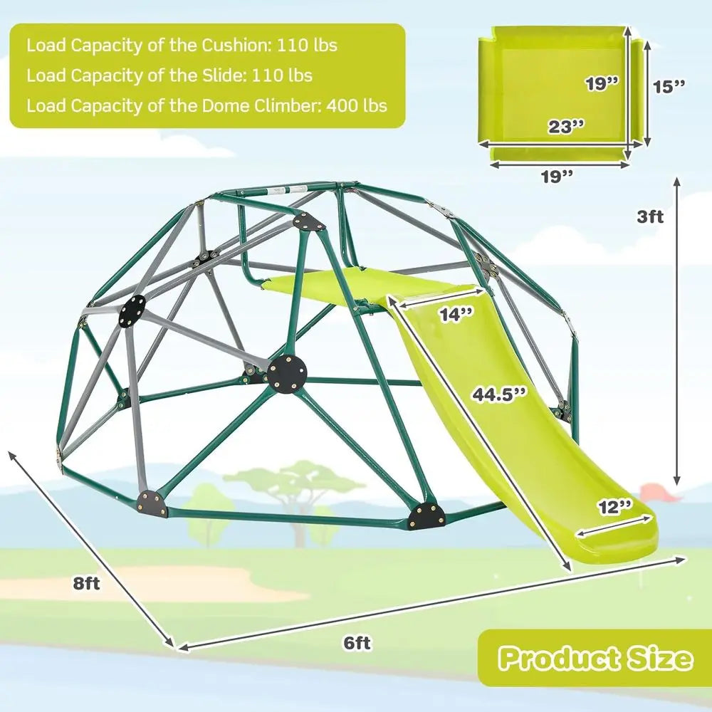 Kids Climbing Dome with Slide, 8FT Kids Jungle Gym Monkey Bar Climbing Toys for Outdoor, 2 in 1 Indoor Geometric Dome Cl