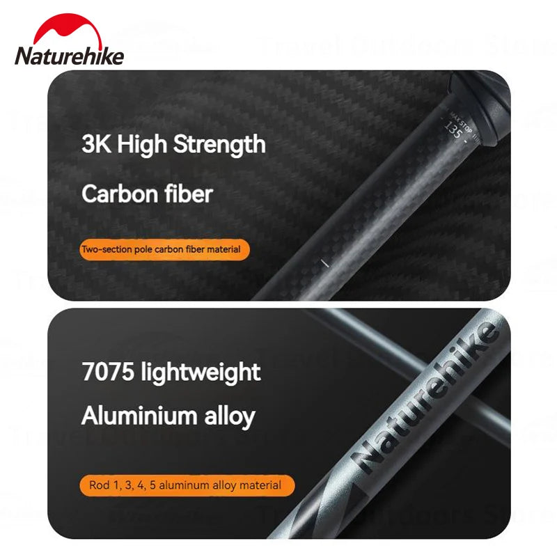 Naturehike Outdoor Climbing Pole 5-Section Carbon Fiber Aluminum Alloy Ultralight Trekking Sticks Walking Stick Camping Supplies