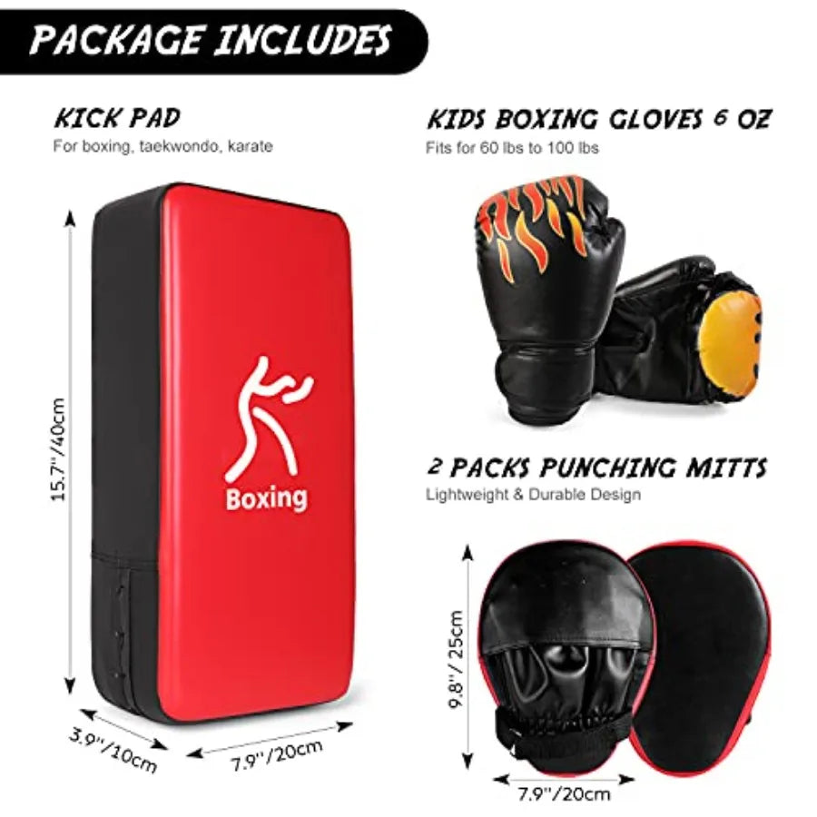 3-in-1 Youth Boxing Set - Punching Mitts, Kick Pads, Gloves for Boxing, Kickboxing, Karate, Muay Thai, MMA Training