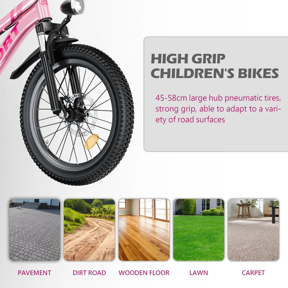 20 Inch Kids Mountain Bike for Boys & Girls Ages 7-12 – 7-Speed Gears, Dual Disc Brakes, Shock Absorber Front Fork, LED Light – Silver & Pink