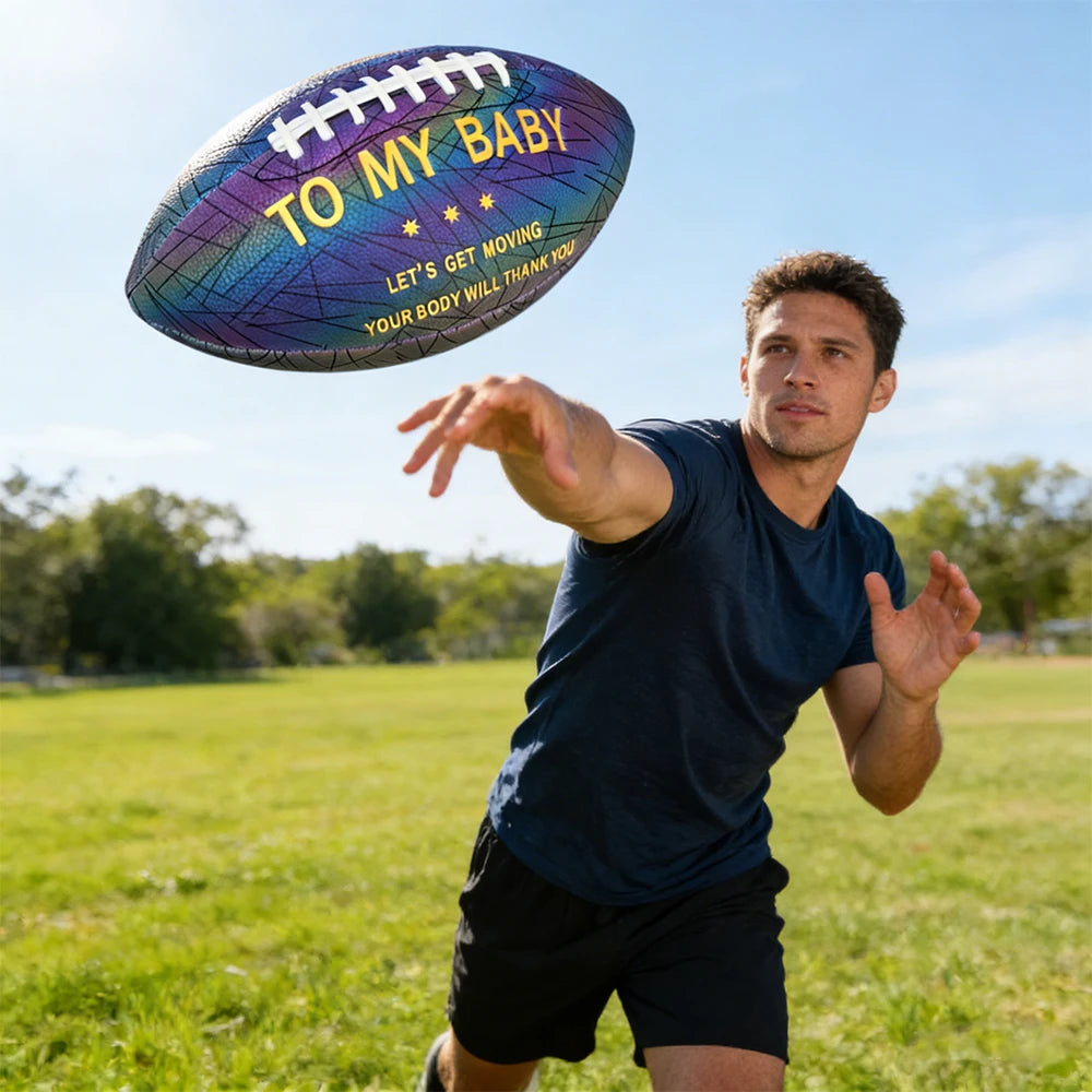 New Holographic Reflective Football Size 9-Glow in The Dark Premium American Football with Stunning Luminous Rugby Durable Grip