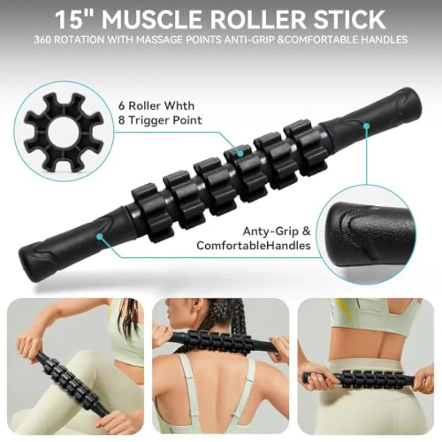 5-in-1 Foam Roller Set for Deep Tissue Recovery with High Density Black Exercise Roller Massage Ball Resistance Band Carry Bag