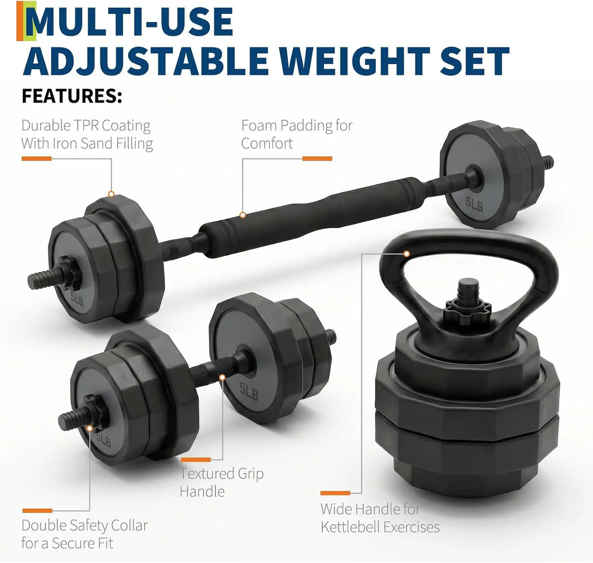 Adjustable Dumbbells Set 45/65/85 Lbs, 3 In 1 Weight Dumbbell Set