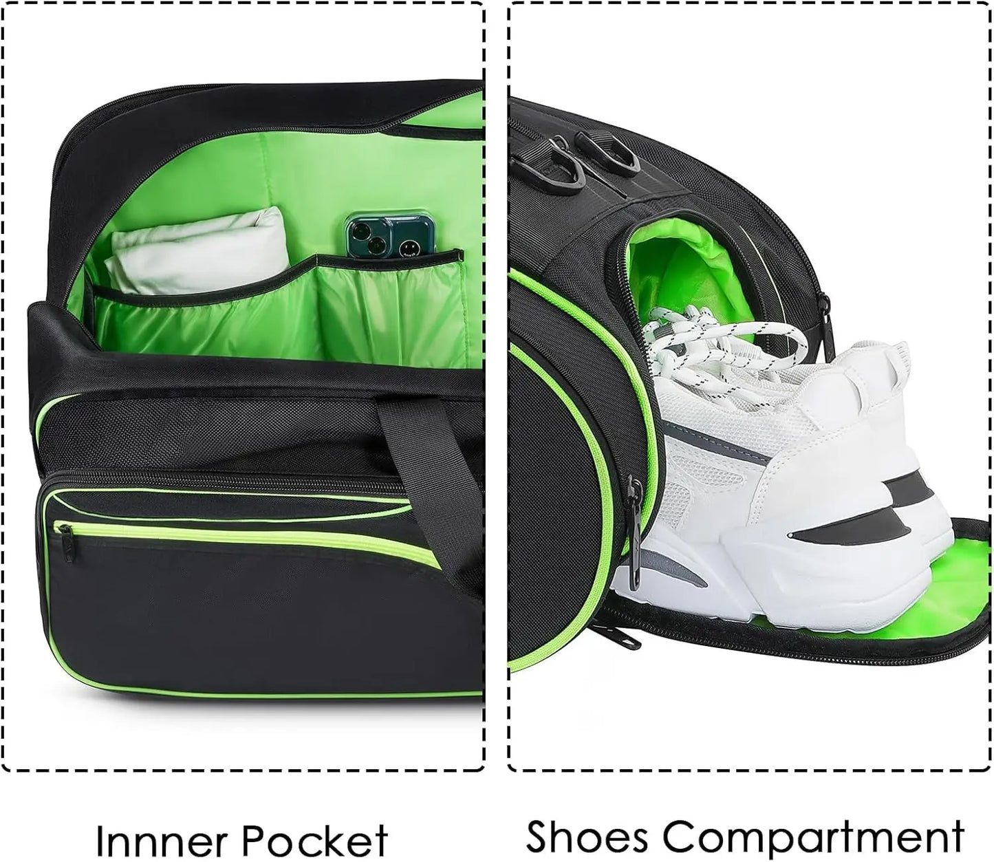 Large Tennis Bag for 6 Rackets with Shoe Compartment, Cooler Pocket & Removable Strap - Sport Equipment Backpack