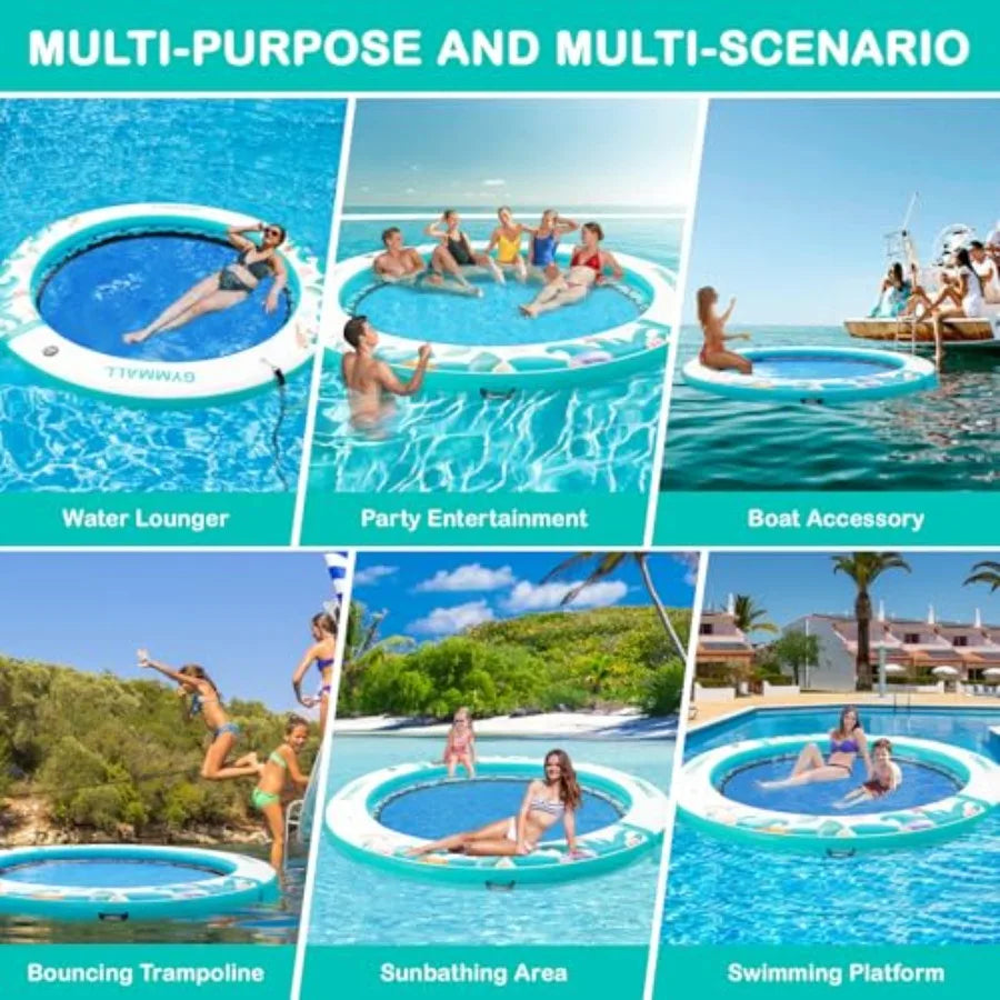 Inflatable Water Hammock Floating Dock 8 FT with Mesh Tanning Pool Raft Round Ring for Adults Sun Float Chill Platform for Lake