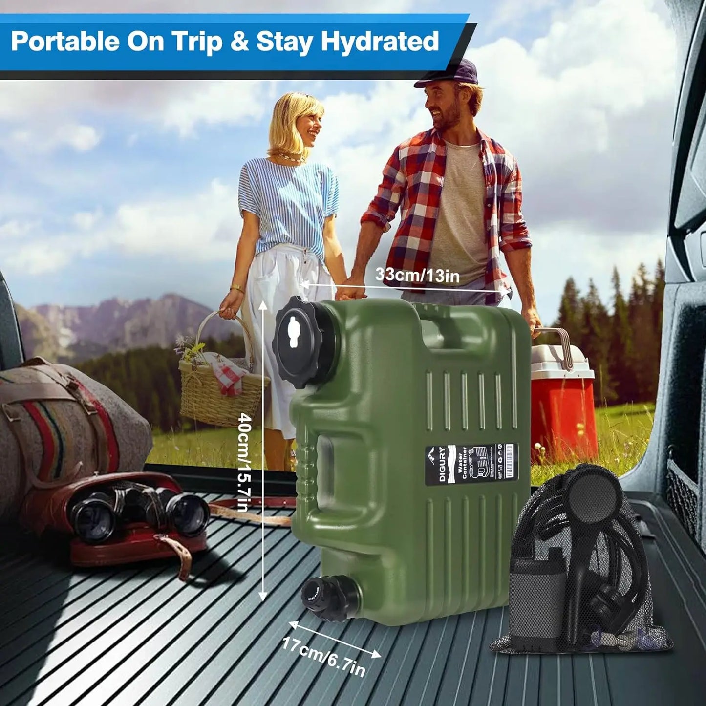 Portable Camping Shower with 5 Gallon Water Jug, 6000mAh Rechargeable Outdoor Camping Shower Kit, IPX7 Waterproof Pump BPA Free