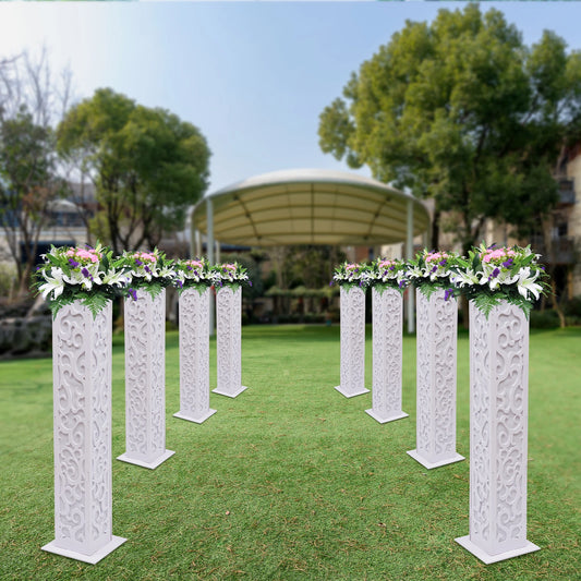 8Pcs Wedding Flower Columns 47 Inch Tall PVC Hollow Out Stand with LED Lights Cloud Pattern for Party Birthday Outdoor Decor