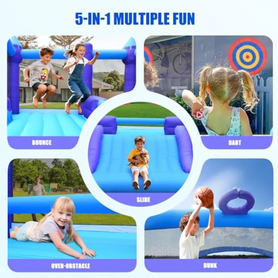 Inflatable Bounce House for Big 15ft x 12ft Large Outdoor Bouncy Castle with Wider Slide and Basketball Hoop Great for Birthday