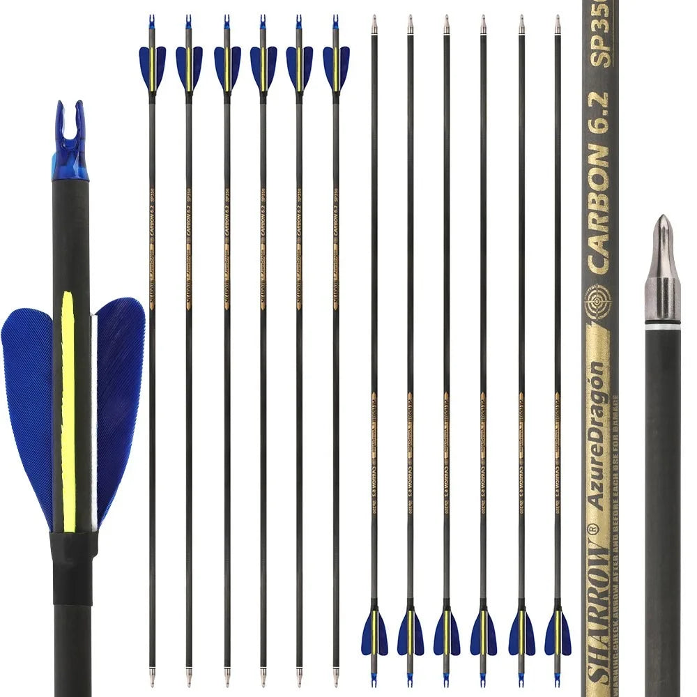 Archery Arrows 32 Inch Pure Carbon Spine 500/600 ID6.2mm with 2 Inch Feathers for Hunting Shooting Target Practice