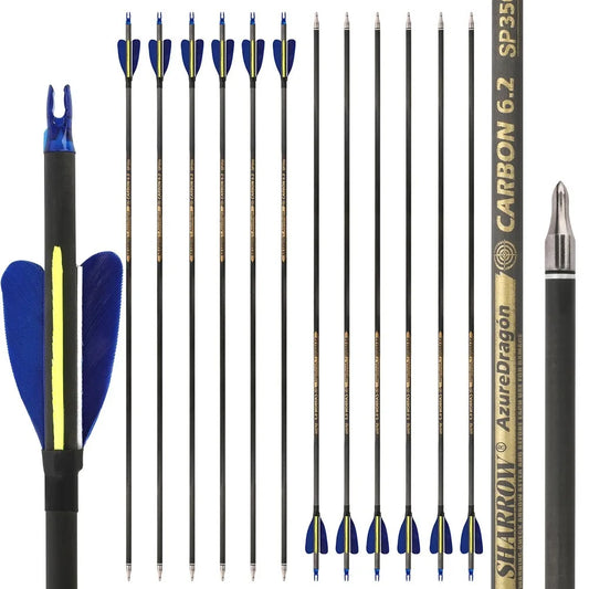 Archery Arrows 32 Inch Pure Carbon Spine 500/600 ID6.2mm with 2 Inch Feathers for Hunting Shooting Target Practice