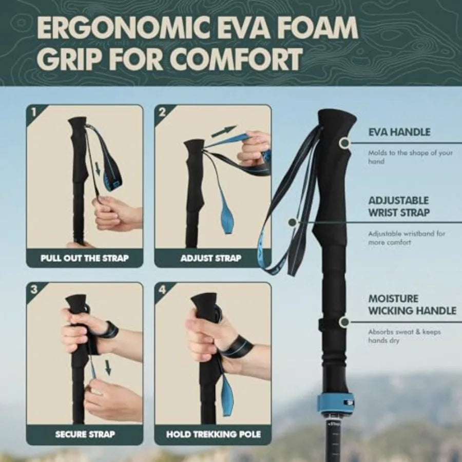 Walking Sticks Collapsible Hiking Poles, Lightweight Trekking Poles Made of Carbon -Aluminum, 2pc Folding Halking Stick for Men