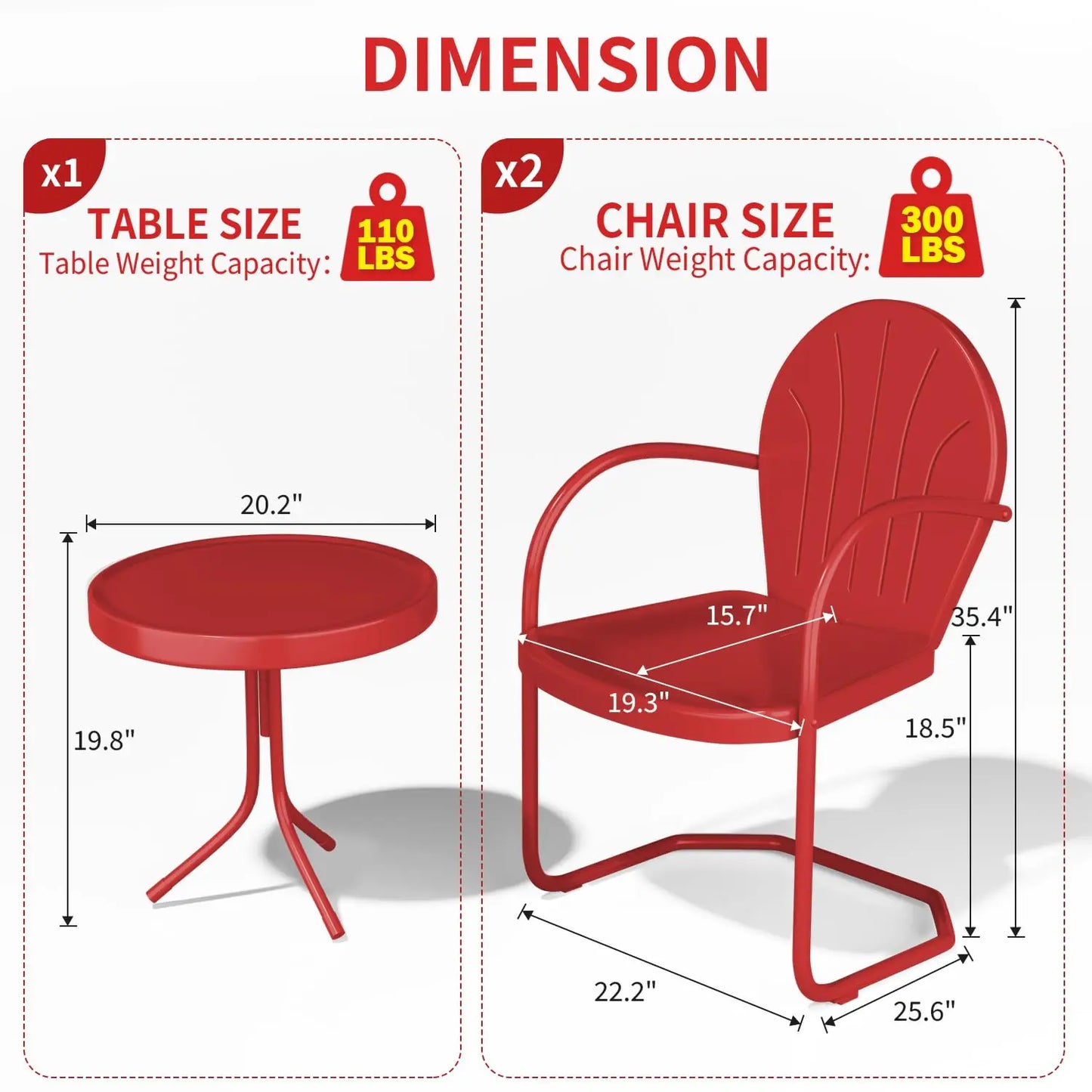 3 Piece Bistro Set, Anti-Rust Table and Chairs Set of 2, Waterproof Retro Metal Chairs for Outdoor, Customized