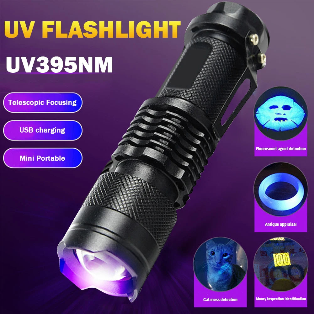 LED Ultraviolet Torch Battery Powered Money Verification Purple Light Pet Urine Stain Detector Tools Inspection Lamp