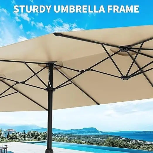 13ft Outdoor Market Umbrella Double-Sided Twin Large Patio Umbrella 99% UV Protection Fade Resistant With Crank Handle
